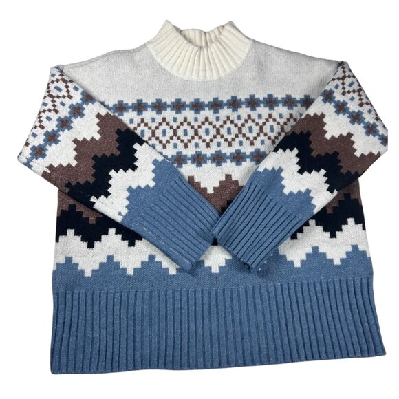 Joseph A. Sweater Women's Size Large Fair Isle Pattern Denim Combo New With Tags - Picture 3 of 10